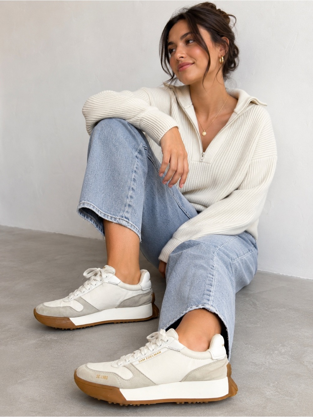 Sam Edelman Layla Sneakers Women 8 White Canvas Suede Platform Casual
